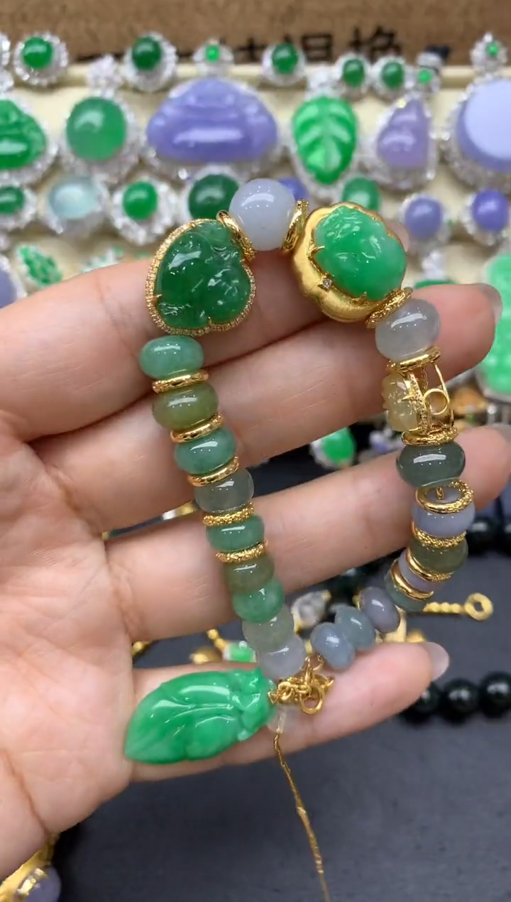 【闪购商品】翡翠手串18K金镶嵌334-中国好珍宝