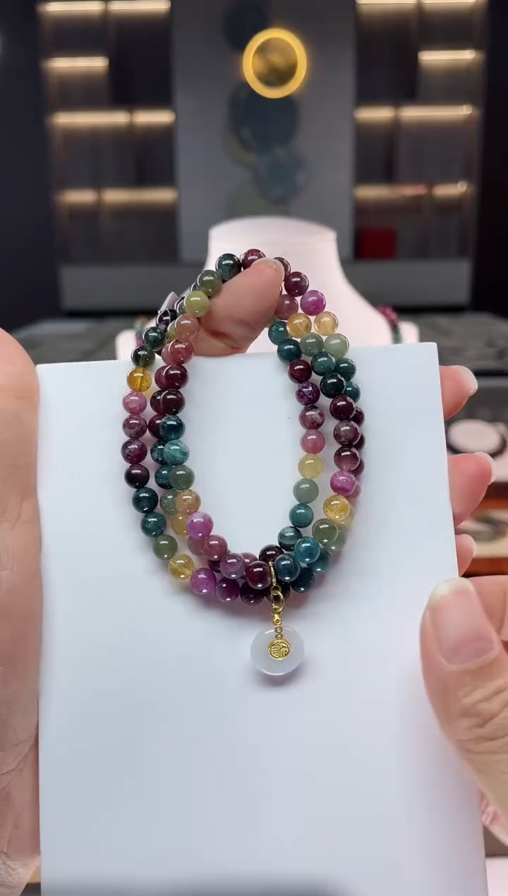 未镶嵌老矿碧玺三圈手串6mm+碧玺（多样性发一条）Q