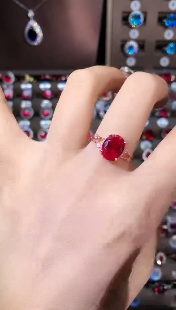 银S925镶嵌戒指红宝石810玫瑰金