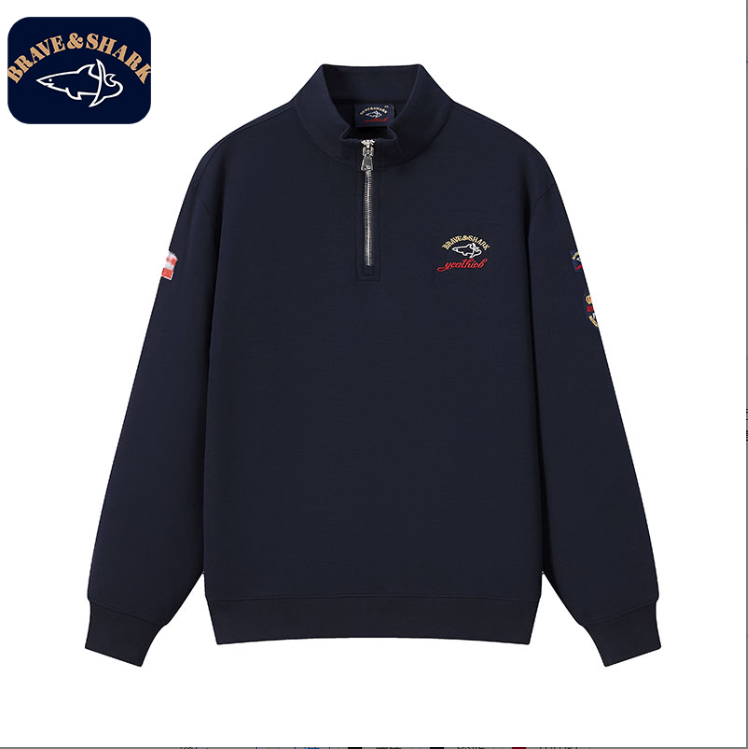 BRAVE&SHARK/勇士鲨鱼正品男半高领上衣秋冬长袖修身卫衣高级感