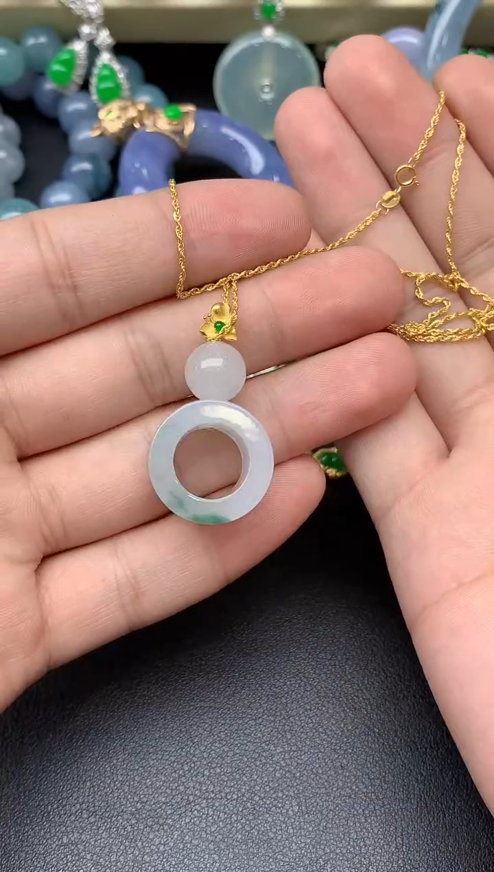 颈饰18K金镶嵌翡翠204-雪姐翡翠天天见