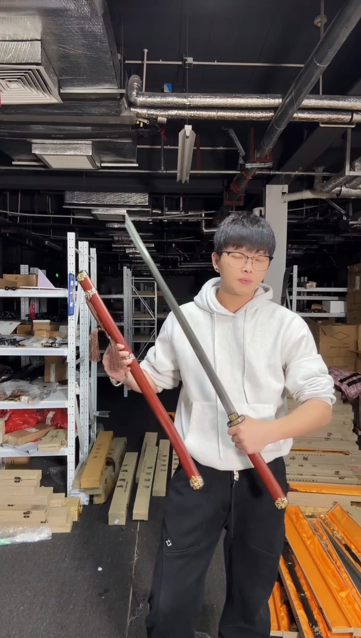 血檀木 缠枝唐刀 鎏金银