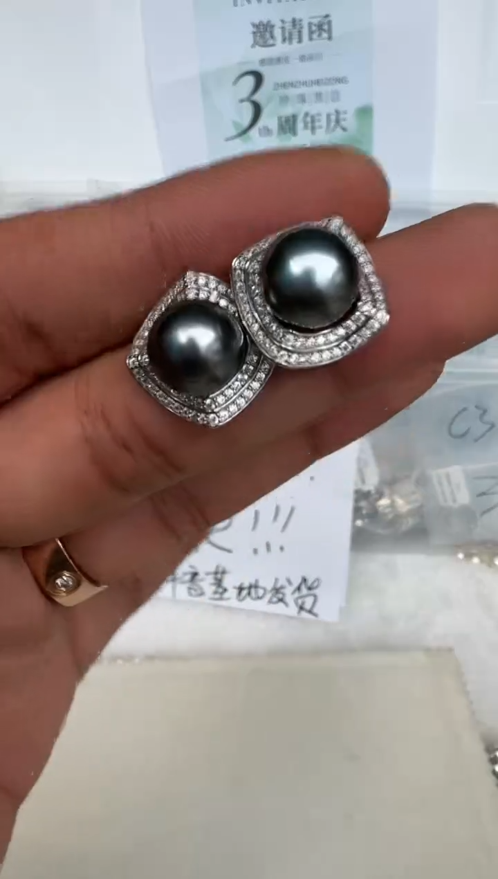 银S925镶嵌耳饰海水珍珠耳钉