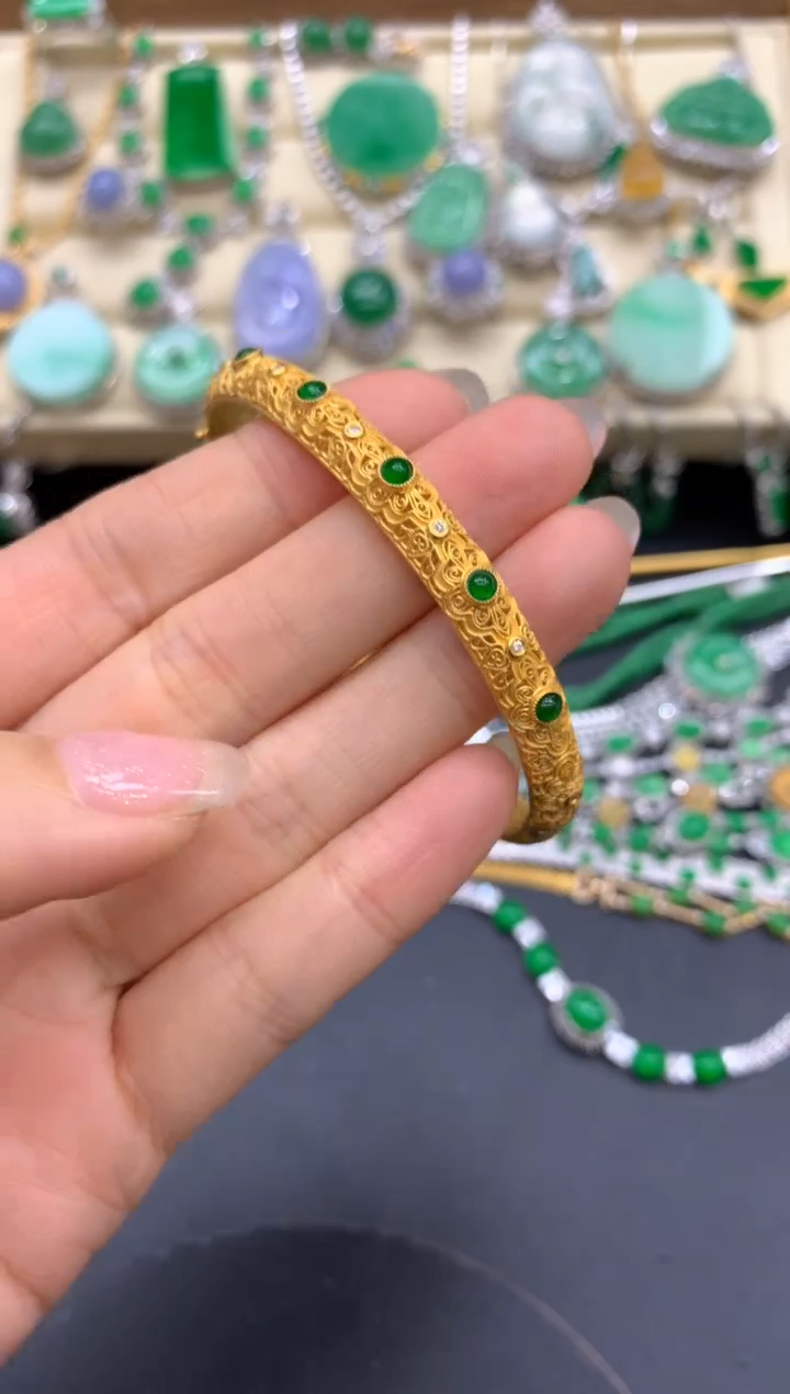 【闪购商品】翡翠手镯18K金镶嵌486-中国好珍宝