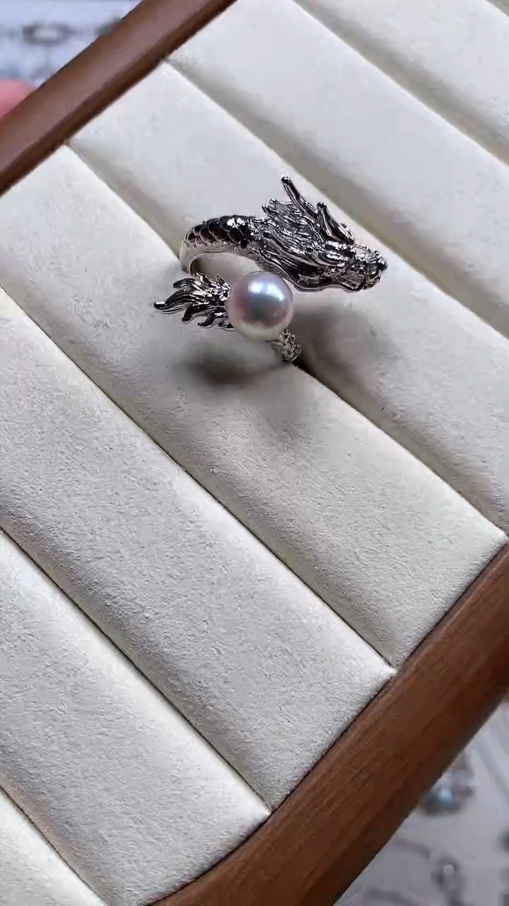 【闪购商品】海水珍珠戒指银S925镶嵌龙款珍珠戒指