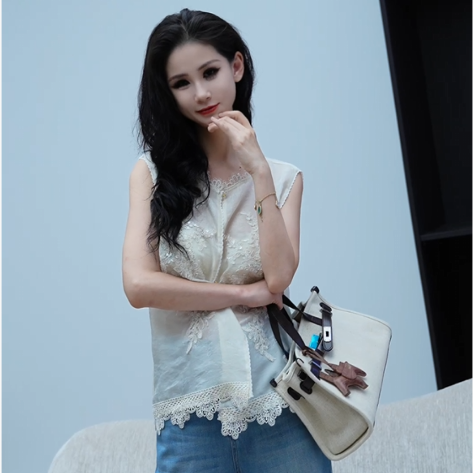 【松烟】马甲气质舒适雪绒蕾丝款上衣M183女款57cm 120g