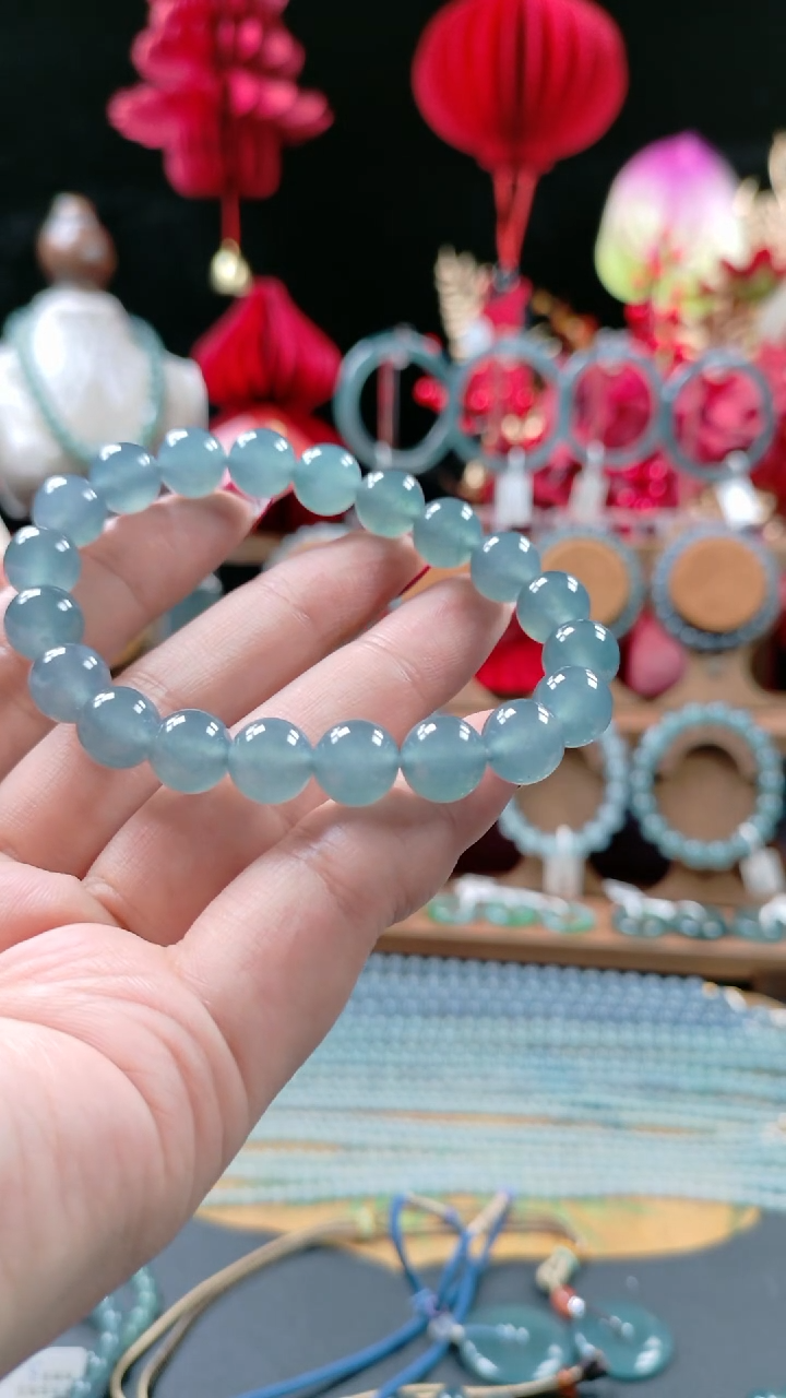 未镶嵌手串翡翠10mm冰种天空蓝手串