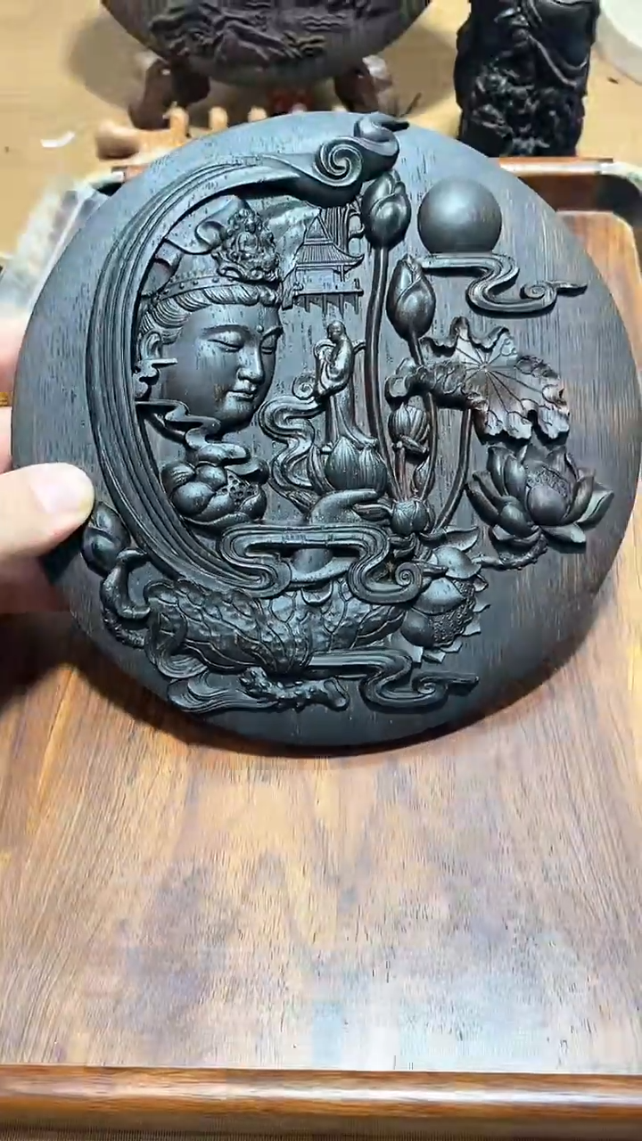【闪购商品】檀香木精品推荐富森th观音圆形摆件