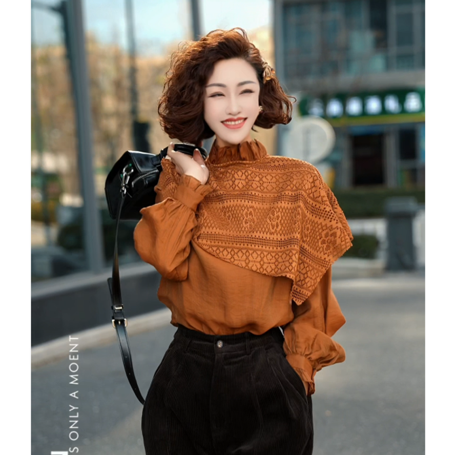 【渣渣严选】MQL18802款衬衣 披肩长袖上衣蕾丝显瘦宽松设计师款