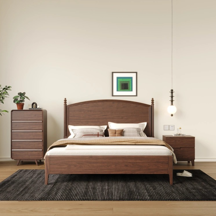 XD566#北美全实木黑胡桃木高端中古风简约极简风1米8主卧室实木床