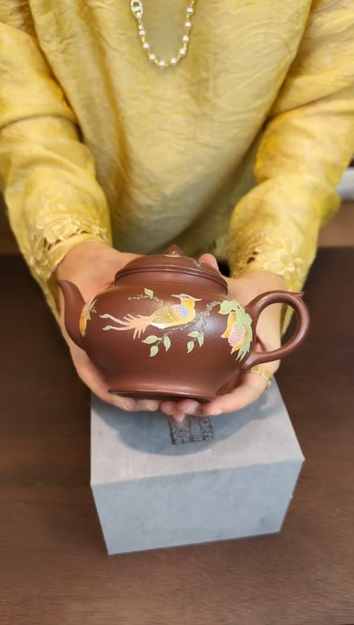 茶壶紫砂紫泥泥绘笑樱