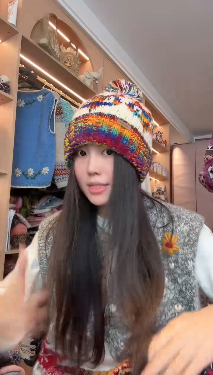 羊毛白色猫头鹰羊毛帽