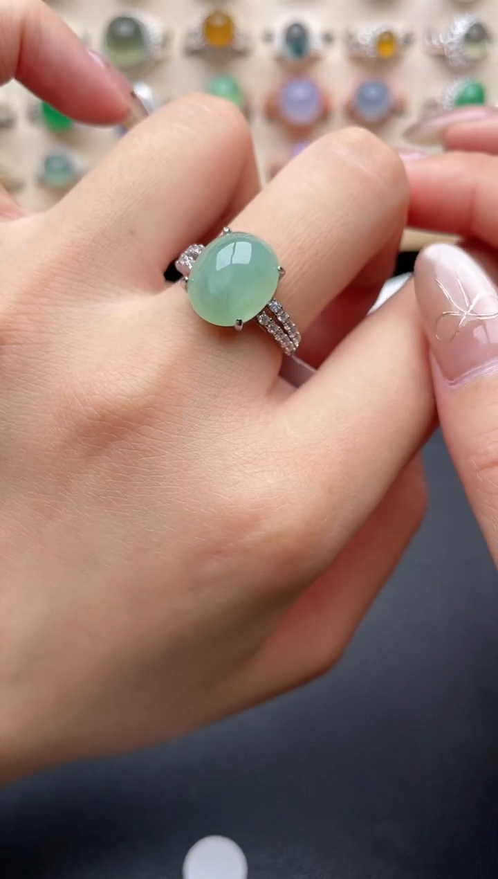 【闪购商品】翡翠戒指银S925镶嵌一物一证一礼盒