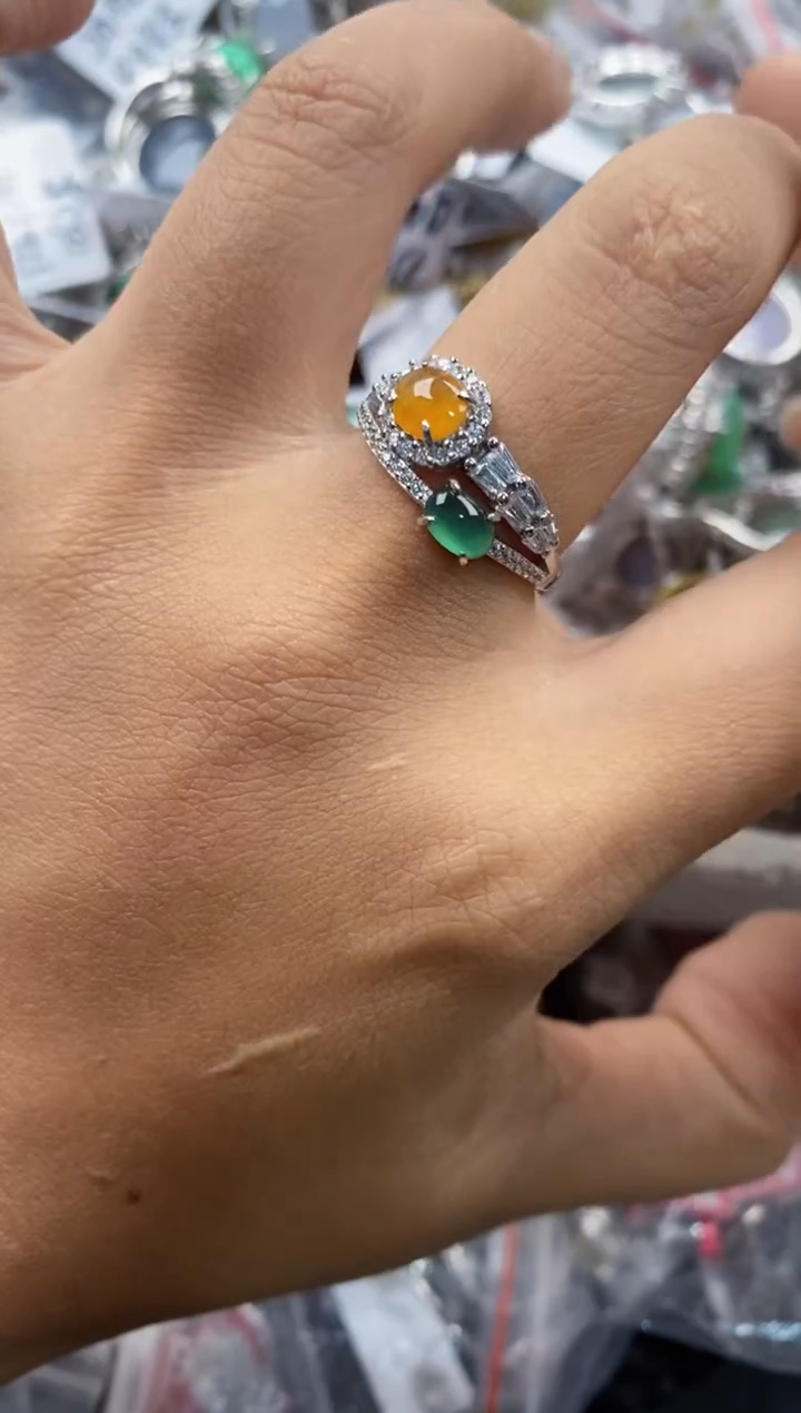 银S925镶嵌戒指翡翠7777----8