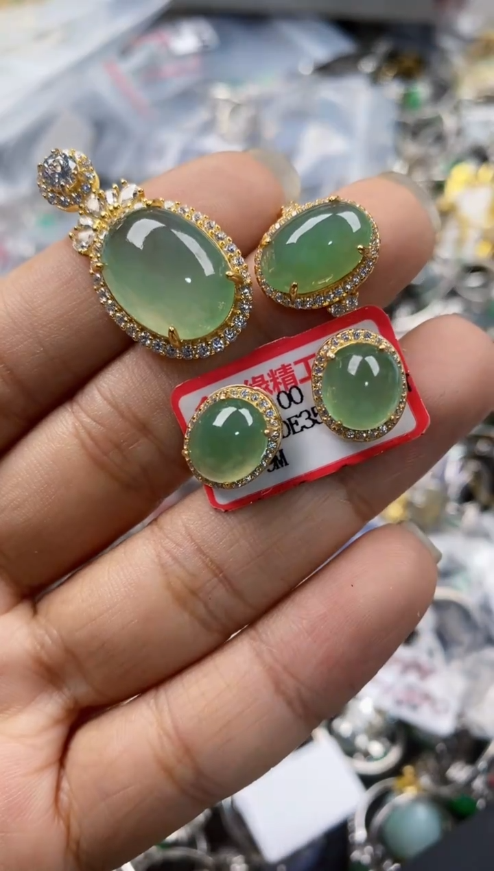 银S925镶嵌戒指翡翠444---8