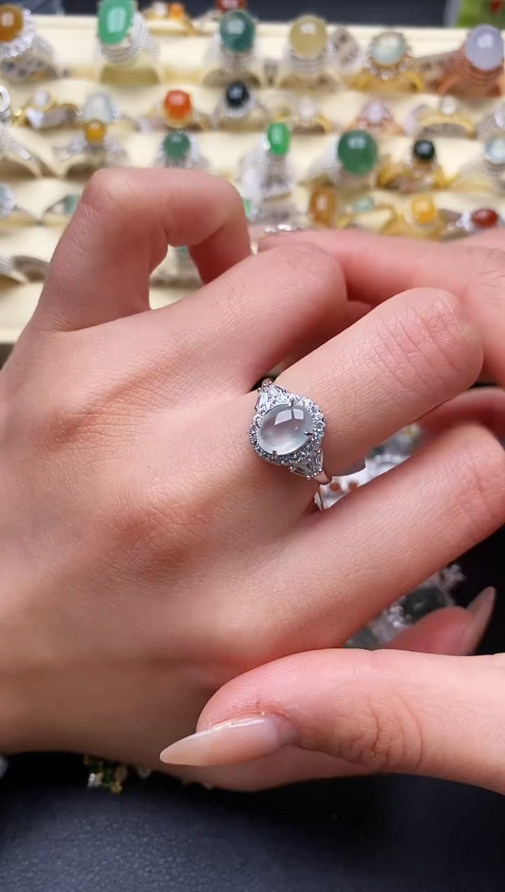 【闪购商品】翡翠戒指银S925镶嵌4444444+3