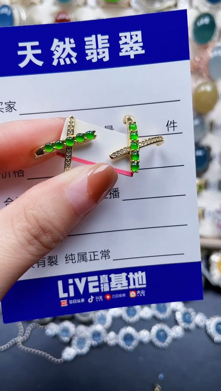 银S925镶嵌翡翠耳饰741