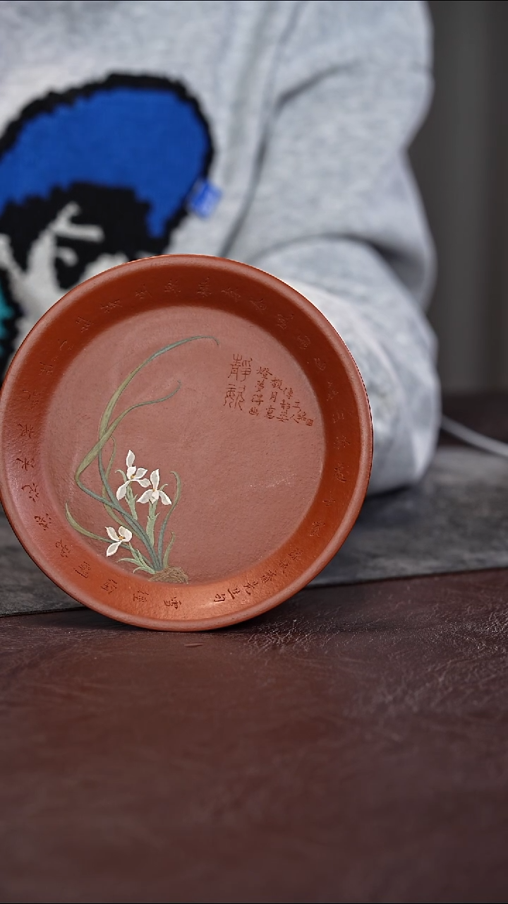 茶杯紫泥朱泥兰花壶承