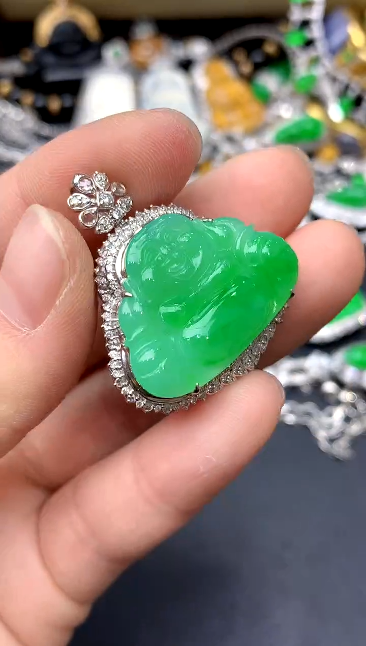 颈饰18K金镶嵌翡翠474-中国好珍宝