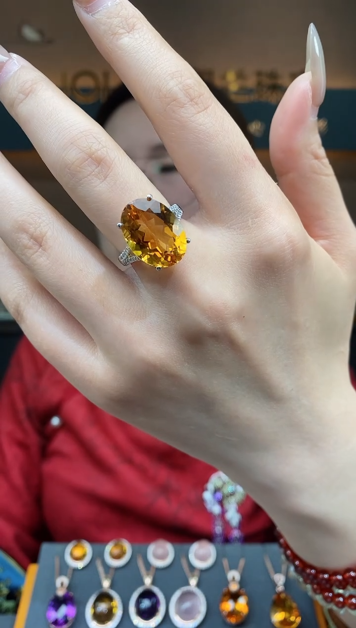 【闪购商品】黄晶戒指银S925镶嵌黄晶戒指 16#