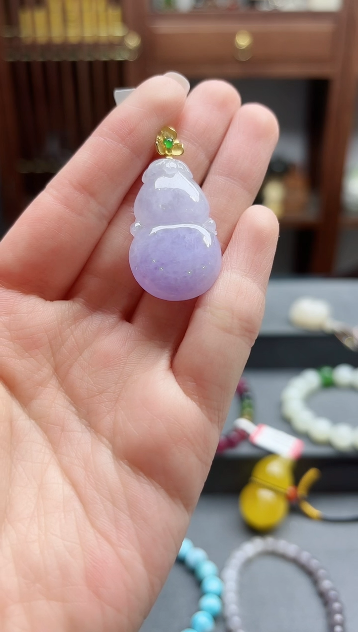 【闪购商品】翡翠颈饰18K金镶嵌18k金翡翠紫罗兰葫芦吊坠YD赠链