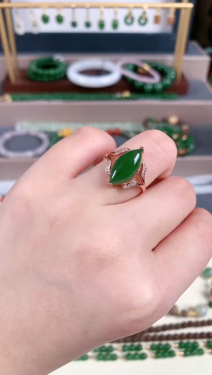 银S925镶嵌戒指和田玉2