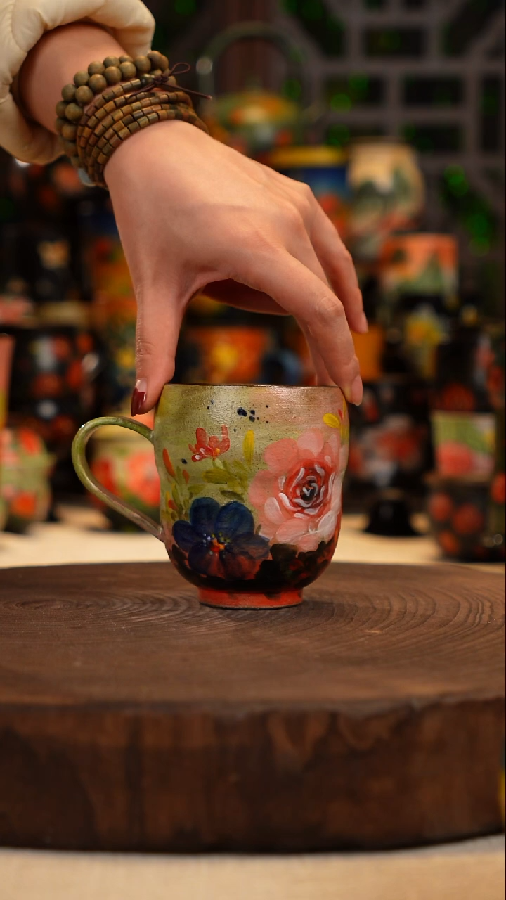 手绘   油画釉下彩   杯子