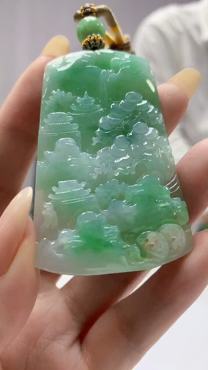 【闪购商品】定制翡翠未镶嵌5028DD-毛货挂件山水55