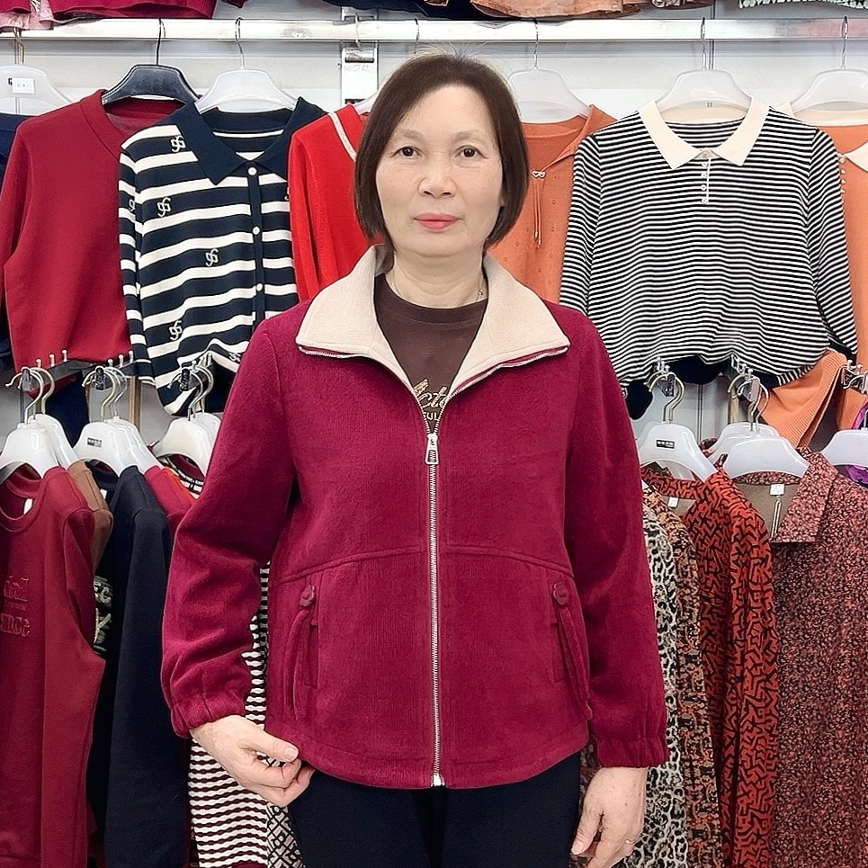 【金夫人妈妈装】秋冬中老年灯芯绒里布翻领拉链短款夹克外套