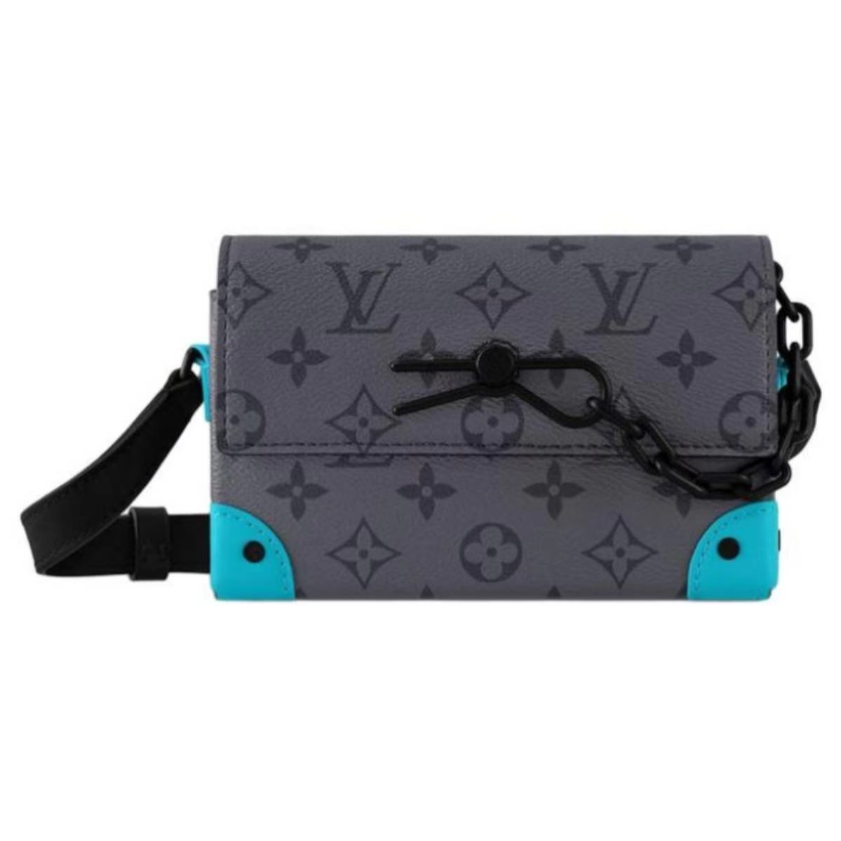 99新 LouisVuitton/路易威登 24新款steamer黑灰花拼绿松石斜挎包