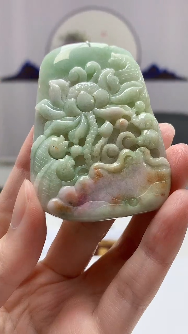 【闪购商品】定制翡翠未镶嵌4812zm-毛货挂件荷叶鱼74