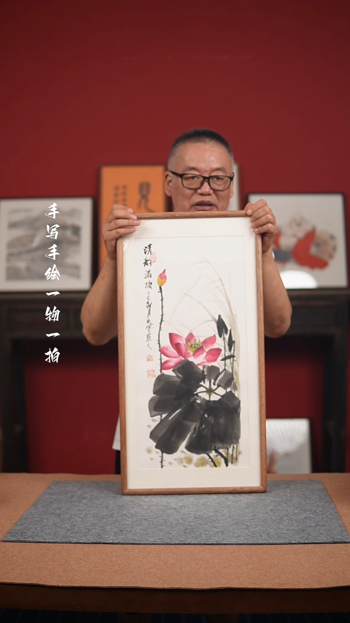 国画手绘-36*69实木框花鸟