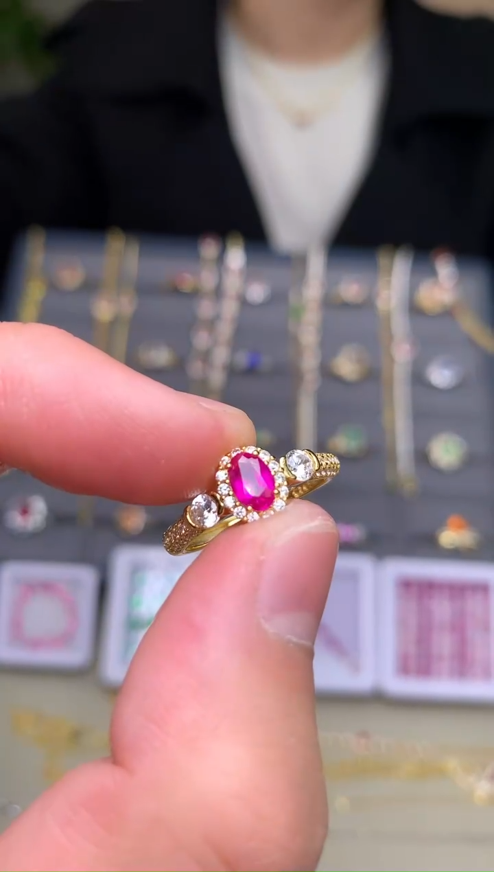 银S925镶嵌戒指红宝石戒指