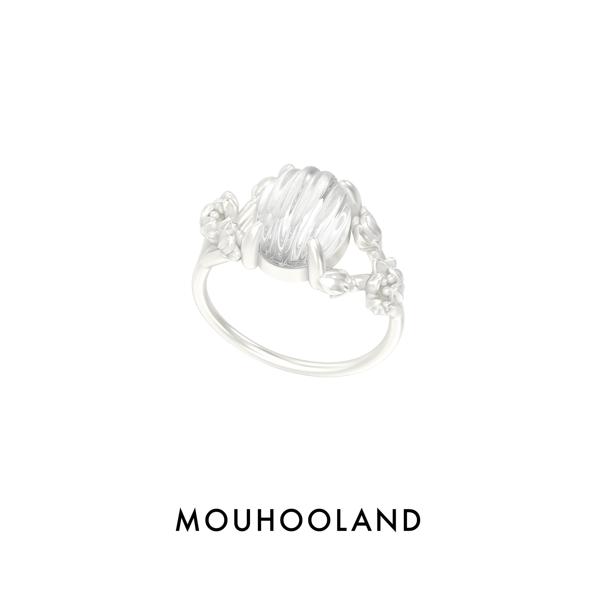 Mouhooland/暮后之地 925银锆石戒指 花枝露珠戒指新艺术系列