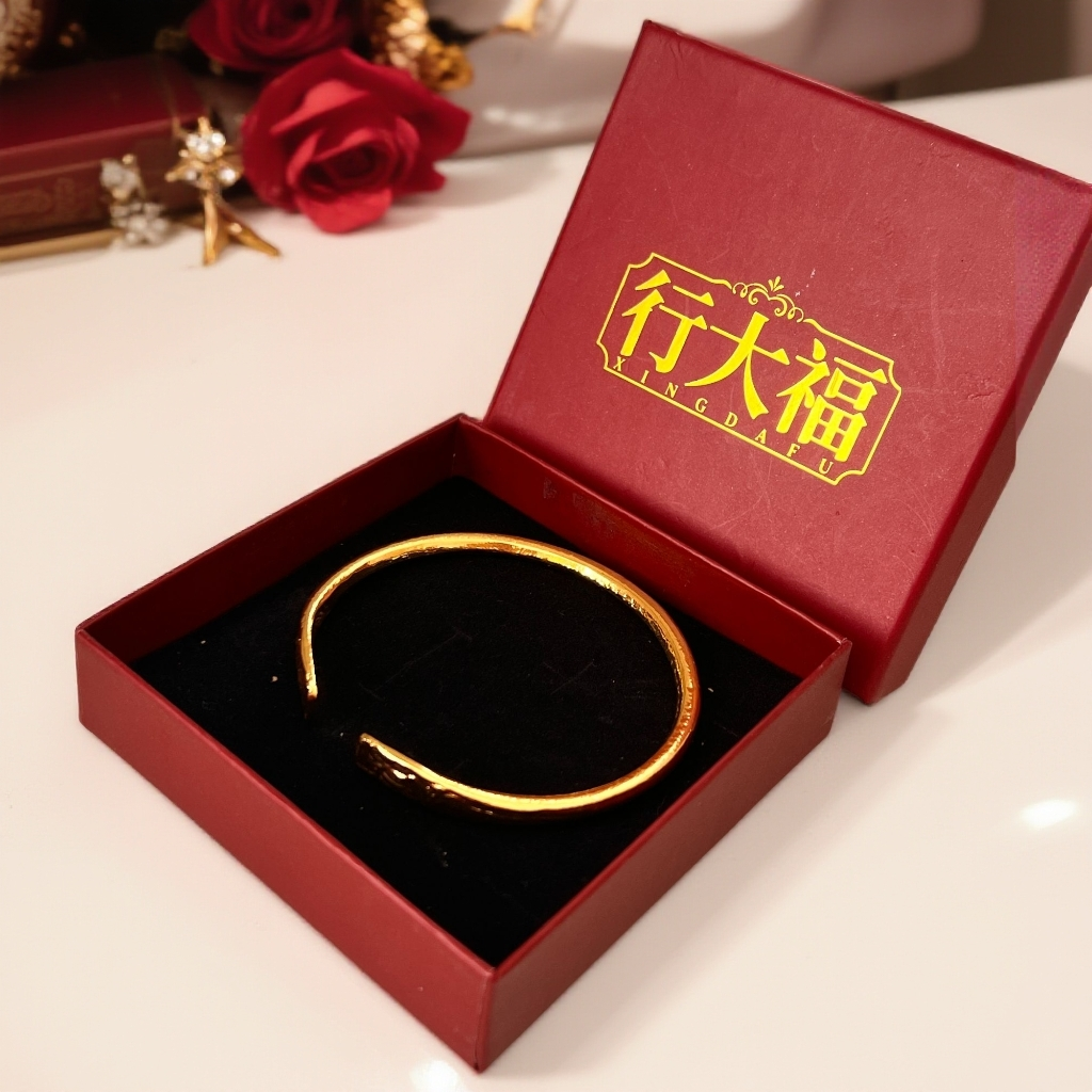 锌合金手镯 时尚手镯/圈口可调节古法金色实心红色百搭