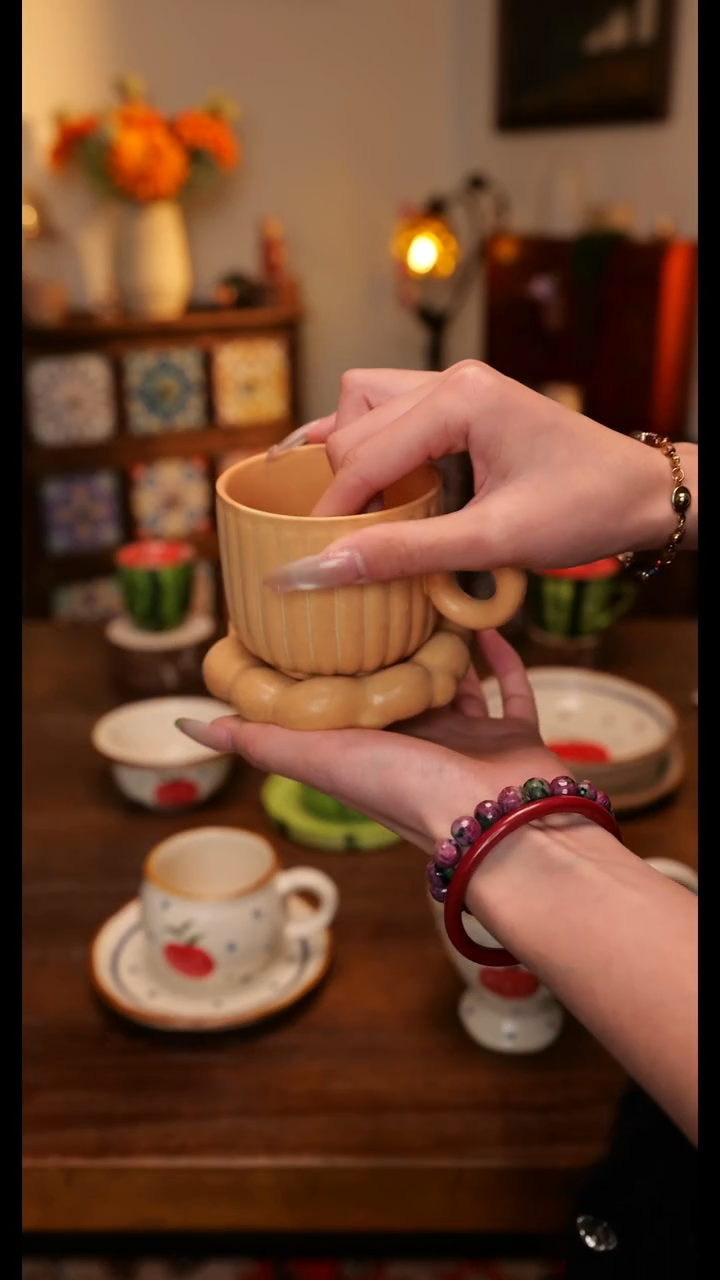 陶便携款粗陶小云朵把手杯