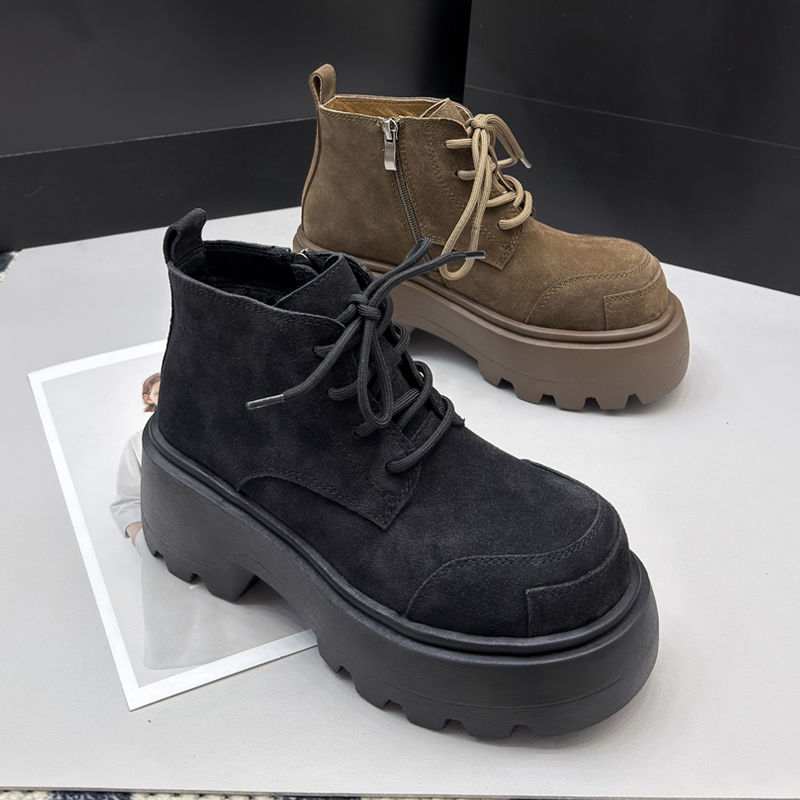 7511-5真皮短靴女厚底增高2025新款休闲松糕复古大头马丁靴