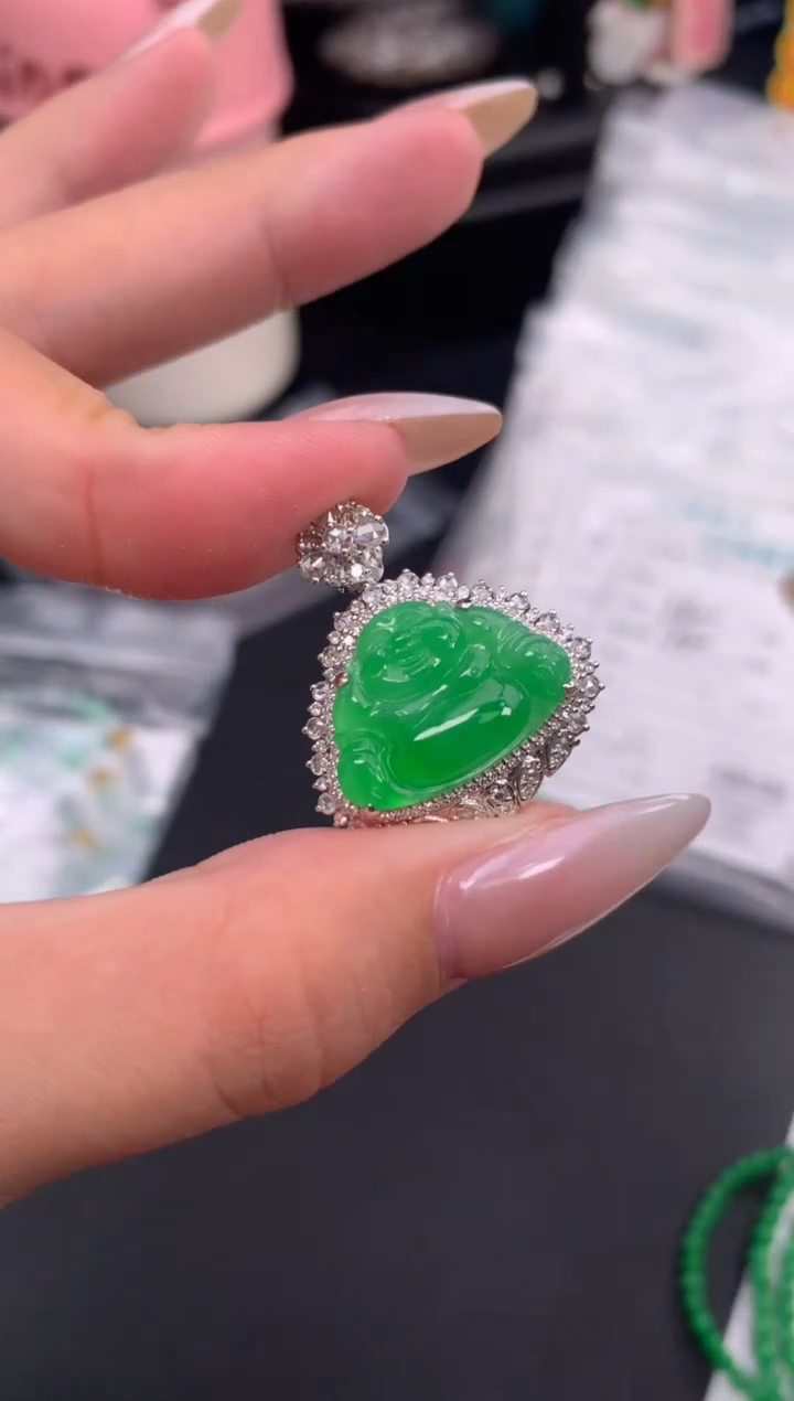 翡翠18K金镶嵌颈饰模式推广期48小时鉴赏期