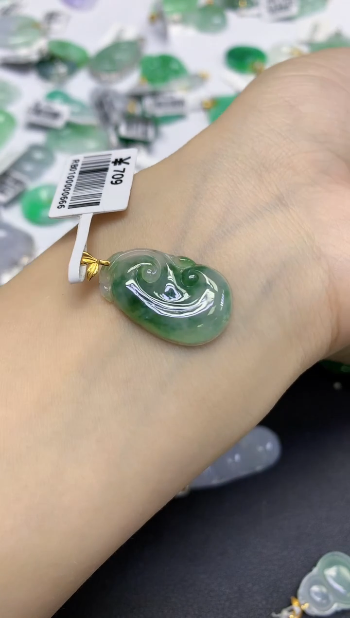 颈饰18K金镶嵌翡翠天然缅甸翡翠A货百元以上9元证书费自理