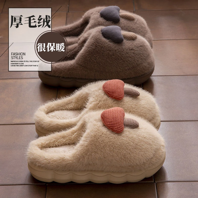可爱蘑菇棉拖鞋女士冬季2025爆款室内家居保暖厚底毛绒整理包C