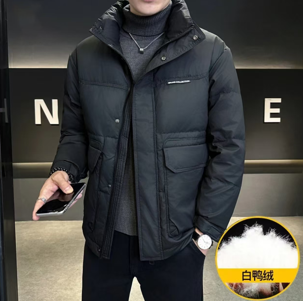 男士加厚白鸭绒面包服休闲加厚外套立领冬季羽绒服2F07