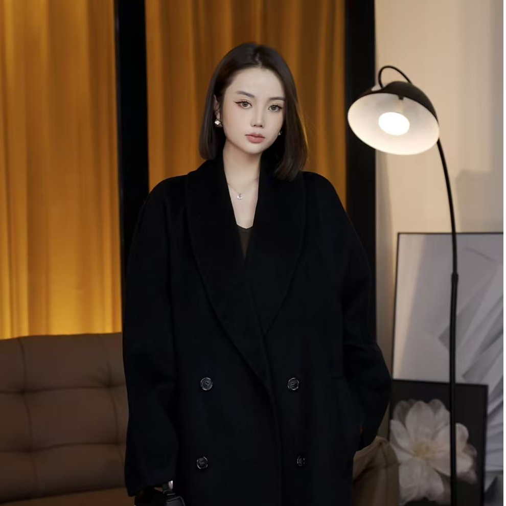 秋冬外套原歌家大衣直下摆中长款女网红毛呢外套202317黑色