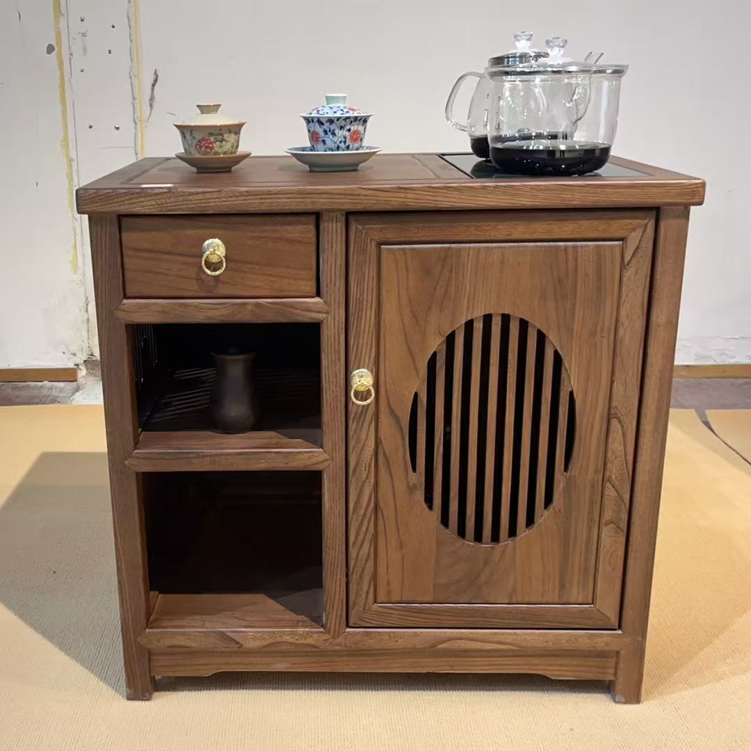新中式老榆木山水茶水柜储物柜简约家用烧水一体餐边柜