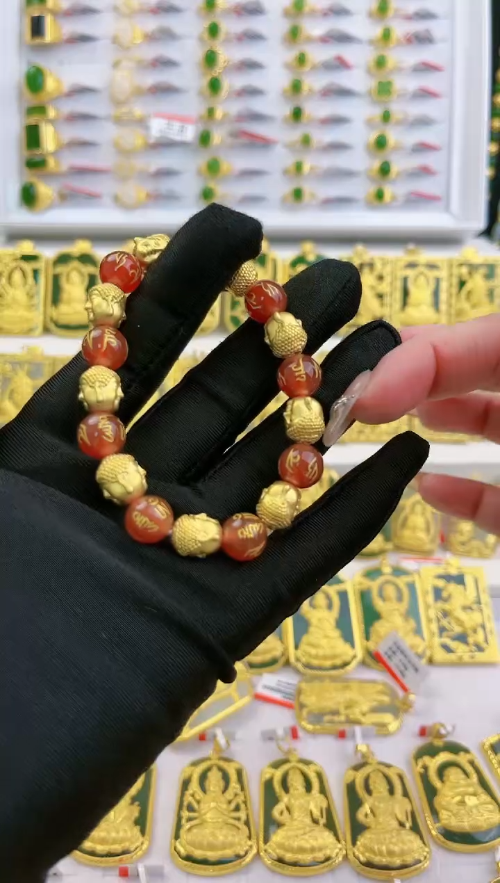 玛瑙/玉髓手链足金镶嵌黄金玛瑙手链