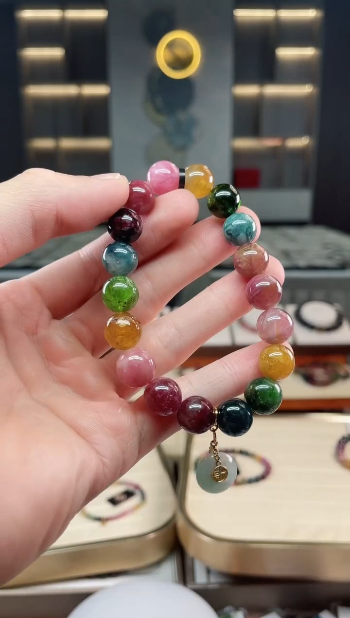 未镶嵌老矿碧玺彩虹单圈手串11mm+碧玺多样性发一条xion