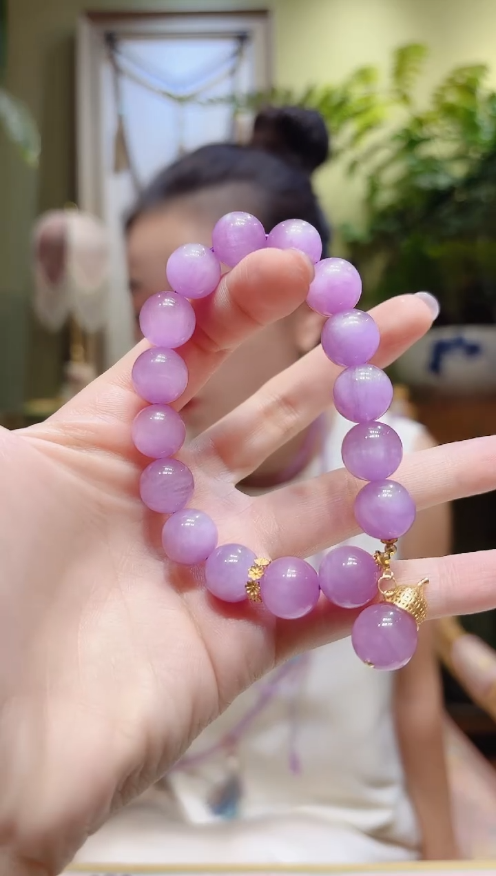 【闪购商品】锂辉石手串18K金镶嵌花环单珠葫芦造型紫锂辉手串