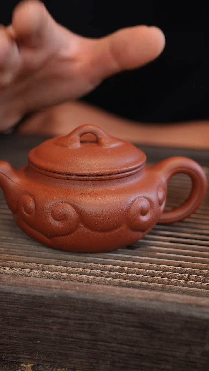 茶壶紫砂如意仿古 北红赤铁 半手工 260cc