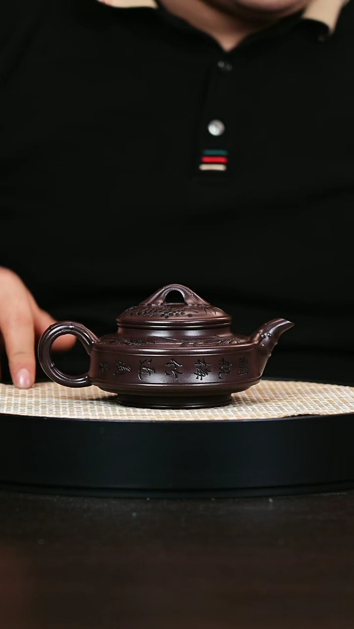 茶壶紫砂双线竹鼓 