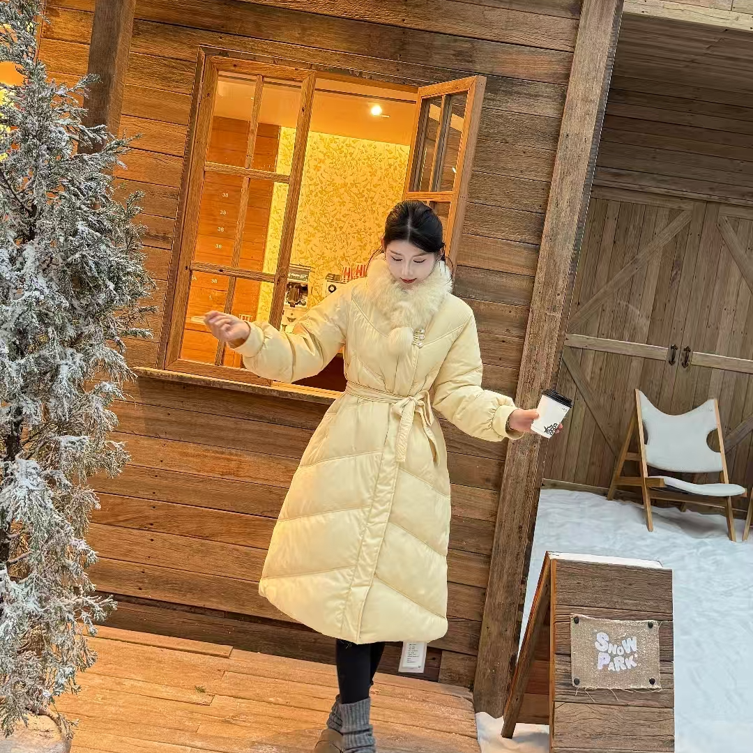 【薇哥内部自营】冬季加厚保暖收腰长款羽绒服女士QM89093