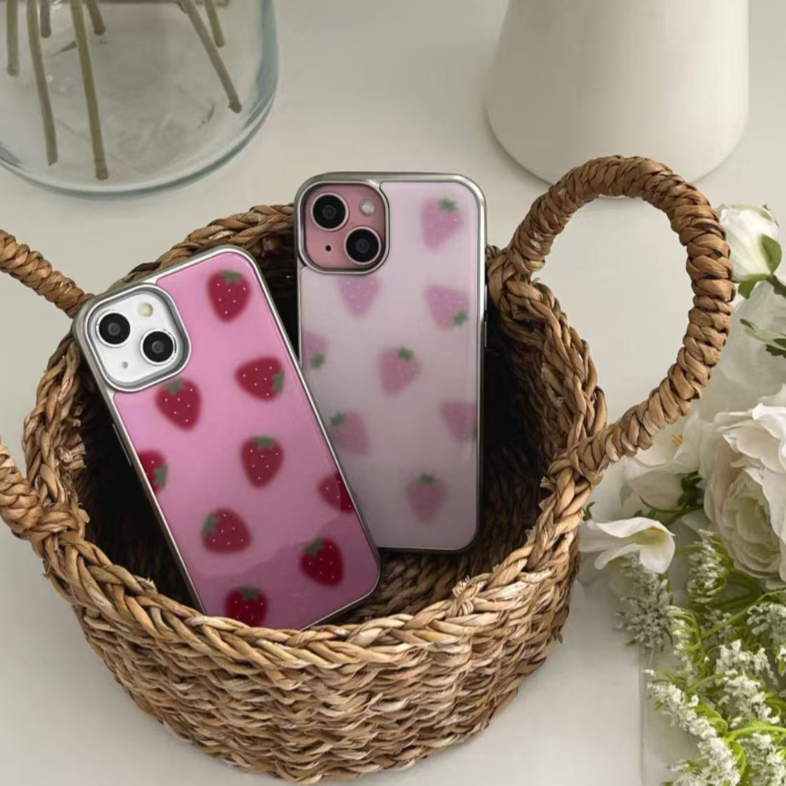 银边滴胶韩风满屏草莓适用苹果17air手机壳iPhone16promax新款15